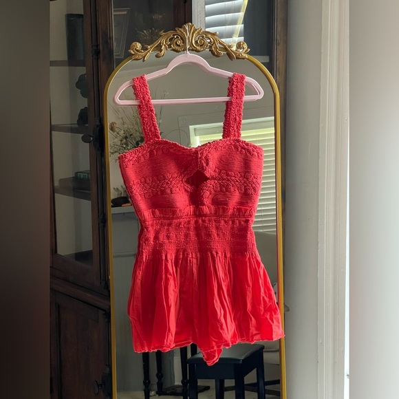 Sea New York 100% Cotton Red Orange Camila Pleating Romper - Picture 4 of 15